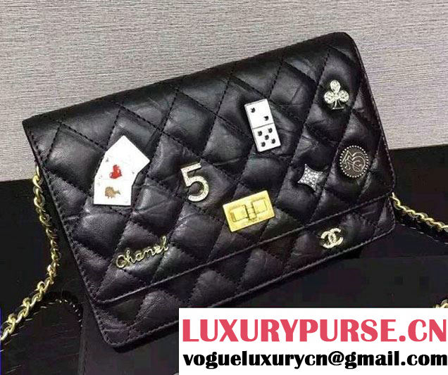 Chanel Lucky Charms Casino Badges Reissue Wallet On Chain WOC Bag Black 2016