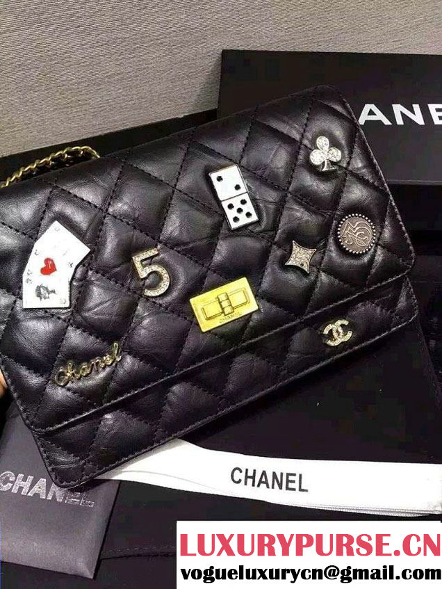 Chanel Lucky Charms Casino Badges Reissue Wallet On Chain WOC Bag Black 2016