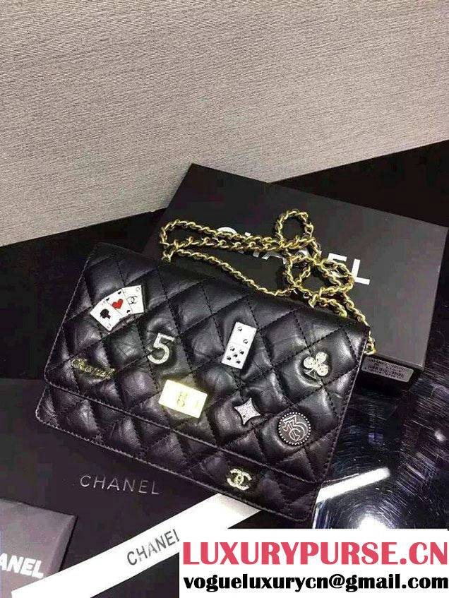 Chanel Lucky Charms Casino Badges Reissue Wallet On Chain WOC Bag Black 2016