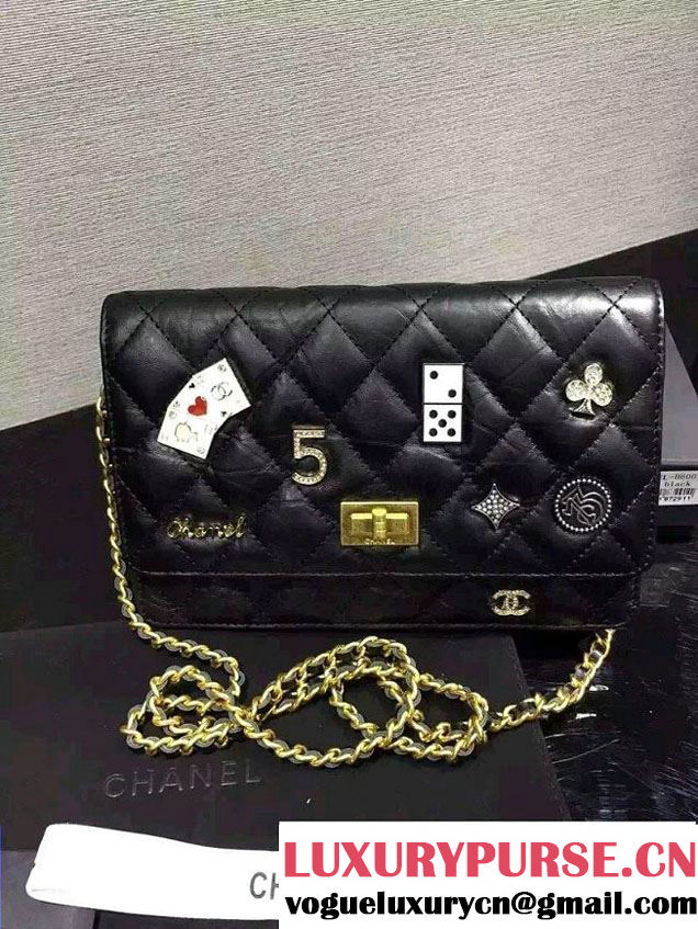 Chanel Lucky Charms Casino Badges Reissue Wallet On Chain WOC Bag Black 2016