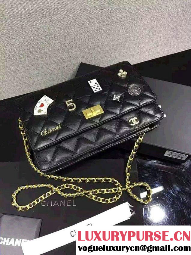 Chanel Lucky Charms Casino Badges Reissue Wallet On Chain WOC Bag Black 2016