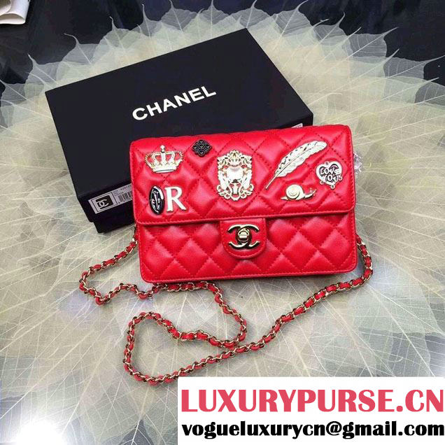 Chanel Lucky Charms Crown Badges Wallet On Chain WOC Bag Red 2016