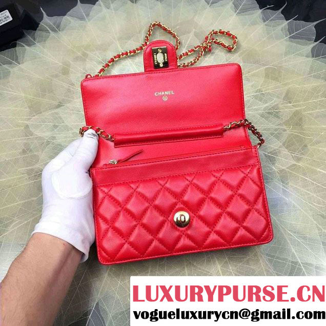 Chanel Lucky Charms Crown Badges Wallet On Chain WOC Bag Red 2016