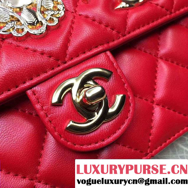 Chanel Lucky Charms Crown Badges Wallet On Chain WOC Bag Red 2016