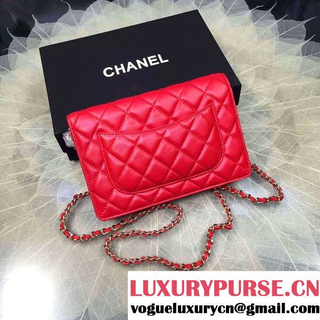 Chanel Lucky Charms Crown Badges Wallet On Chain WOC Bag Red 2016