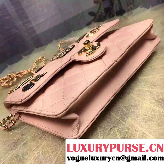 Chanel Lucky Charms Crown Badges Wallet On Chain WOC Bag Pink 2016