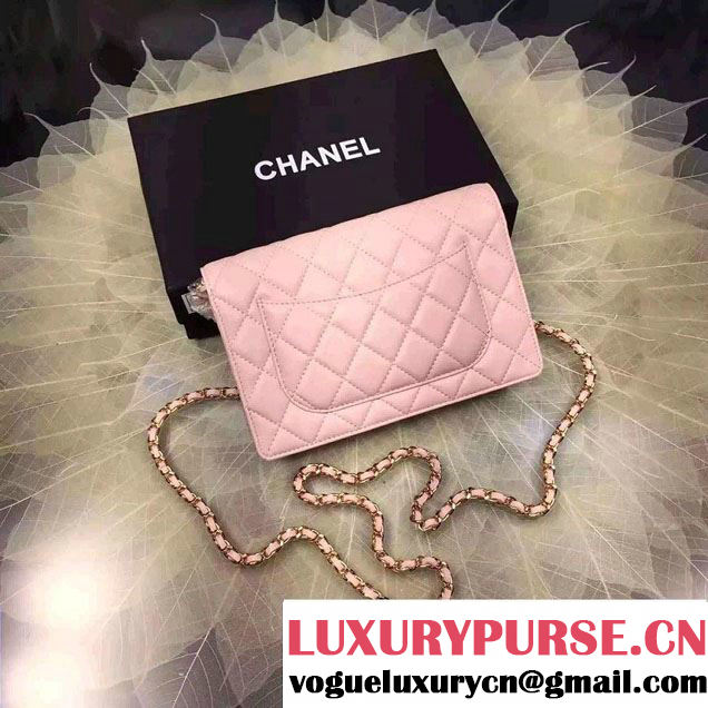 Chanel Lucky Charms Crown Badges Wallet On Chain WOC Bag Pink 2016