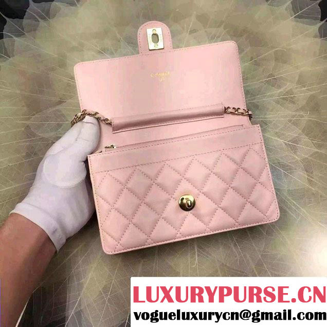 Chanel Lucky Charms Crown Badges Wallet On Chain WOC Bag Pink 2016