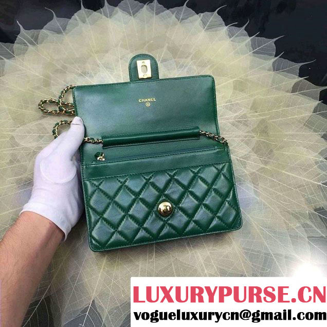 Chanel Lucky Charms Crown Badges Wallet On Chain WOC Bag Green 2016