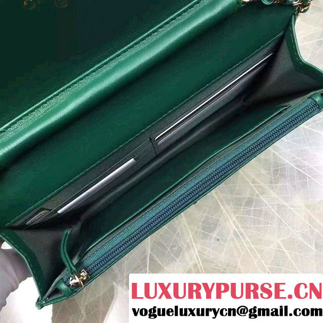 Chanel Lucky Charms Crown Badges Wallet On Chain WOC Bag Green 2016