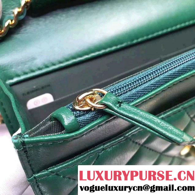 Chanel Lucky Charms Crown Badges Wallet On Chain WOC Bag Green 2016