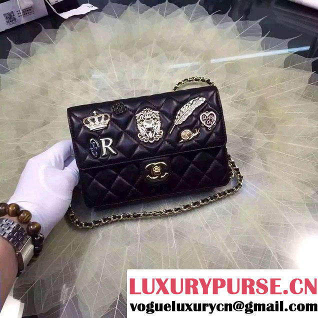 Chanel Lucky Charms Crown Badges Wallet On Chain WOC Bag Black 2016