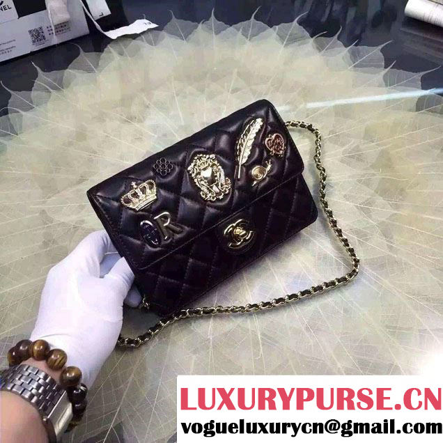 Chanel Lucky Charms Crown Badges Wallet On Chain WOC Bag Black 2016