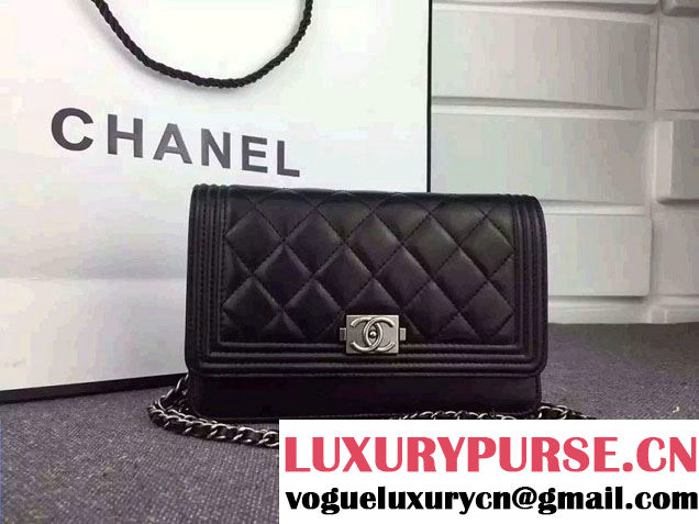 Chanel Boy Wallet On Chain WOC Bag in Lambskin Leather Black/Silver