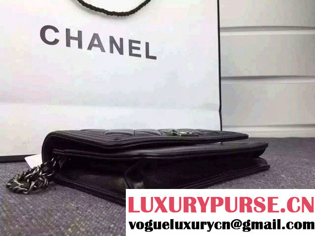 Chanel Boy Wallet On Chain WOC Bag in Lambskin Leather Black/Silver