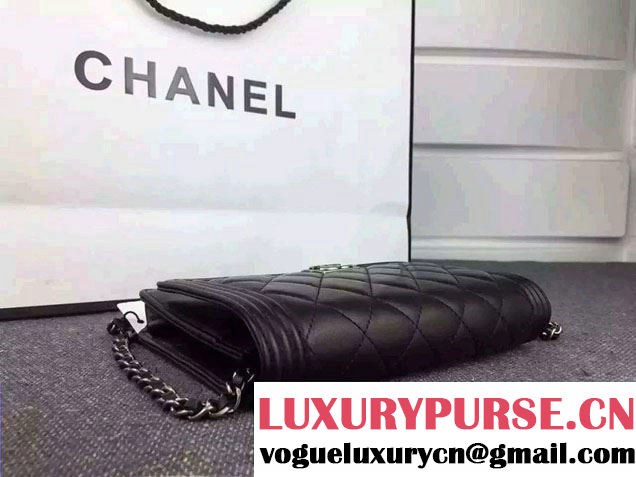 Chanel Boy Wallet On Chain WOC Bag in Lambskin Leather Black/Silver