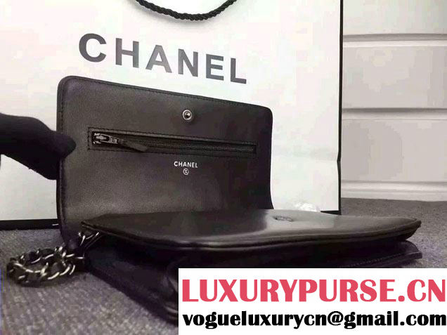 Chanel Boy Wallet On Chain WOC Bag in Lambskin Leather Black/Silver