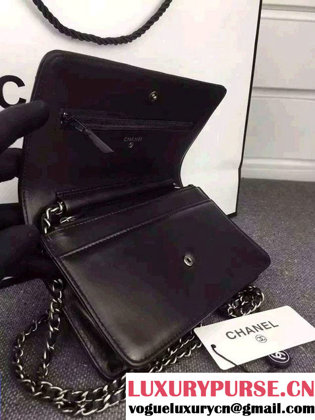 Chanel Boy Wallet On Chain WOC Bag in Lambskin Leather Black/Silver
