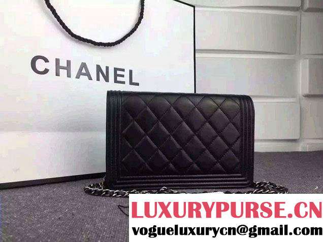 Chanel Boy Wallet On Chain WOC Bag in Lambskin Leather Black/Silver