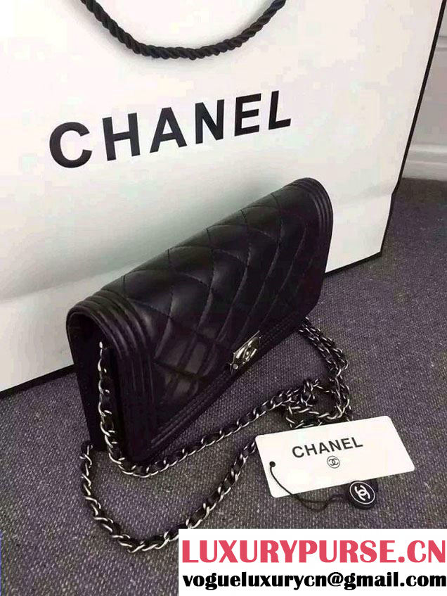 Chanel Boy Wallet On Chain WOC Bag in Lambskin Leather Black/Silver