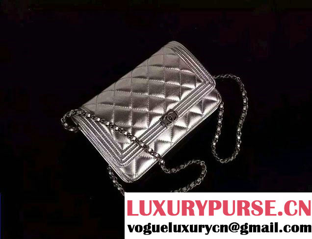 Chanel Boy Wallet On Chain WOC Bag in Lambskin Leather Silver