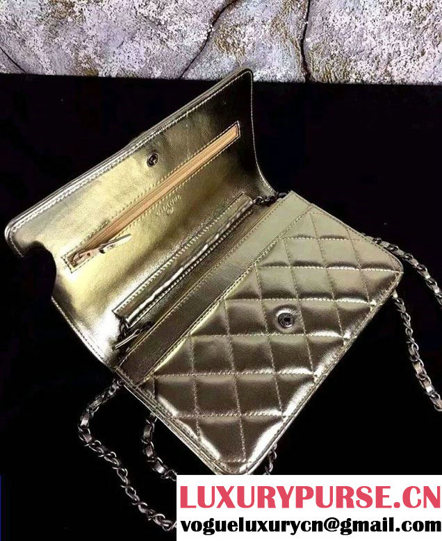Chanel Boy Wallet On Chain WOC Bag in Lambskin Leather Gold