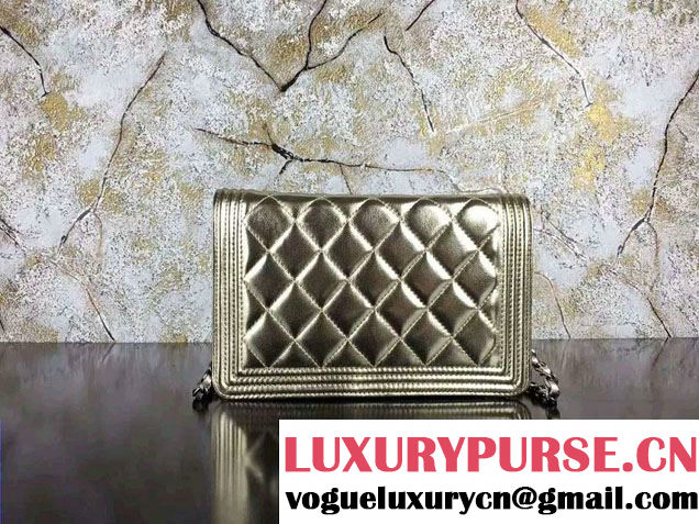 Chanel Boy Wallet On Chain WOC Bag in Lambskin Leather Gold