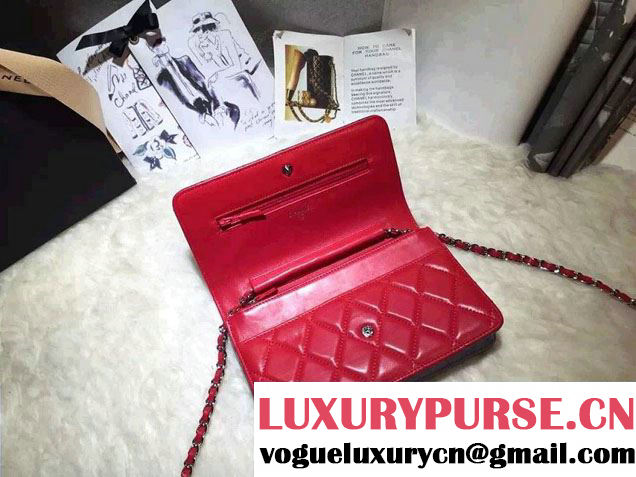 Chanel Lambskin Leather Tri-color Wallet On Chain WOC Bag Navy/Red/Sky Blue 2016
