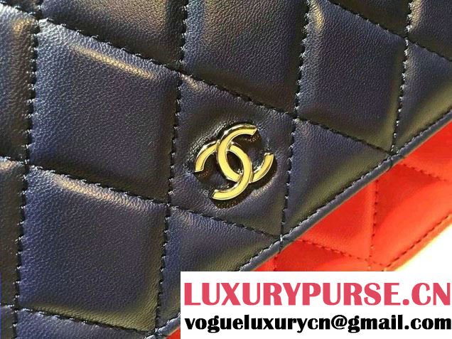 Chanel Lambskin Leather Tri-color Wallet On Chain WOC Bag Navy/Red/Sky Blue 2016
