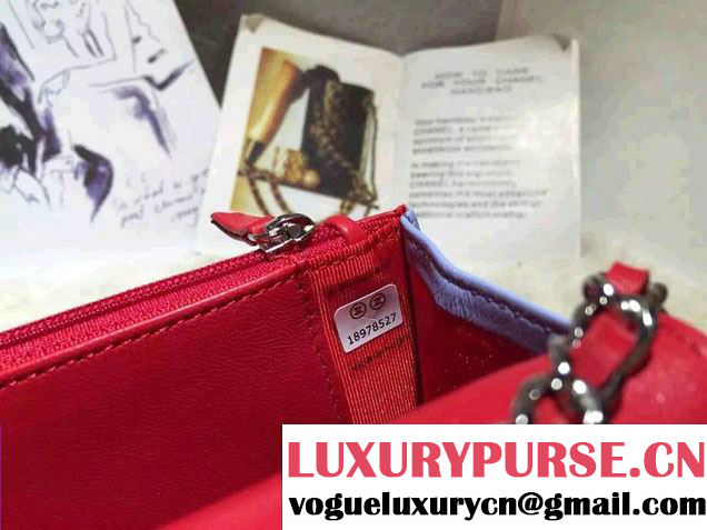 Chanel Lambskin Leather Tri-color Wallet On Chain WOC Bag Navy/Red/Sky Blue 2016