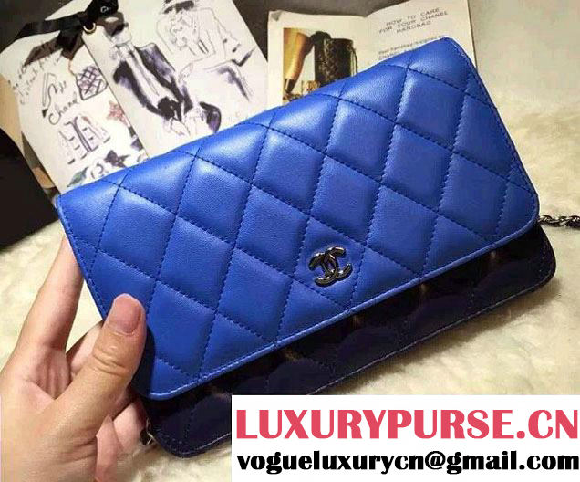 Chanel Lambskin Leather Tri-color Wallet On Chain WOC Bag Blue/Navy/Sky Blue 2016