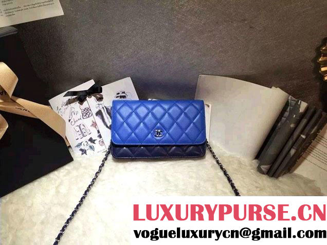 Chanel Lambskin Leather Tri-color Wallet On Chain WOC Bag Blue/Navy/Sky Blue 2016