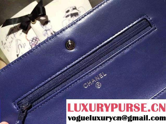 Chanel Lambskin Leather Tri-color Wallet On Chain WOC Bag Blue/Navy/Sky Blue 2016