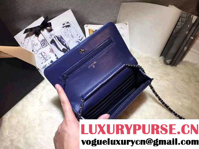Chanel Lambskin Leather Tri-color Wallet On Chain WOC Bag Blue/Navy/Sky Blue 2016