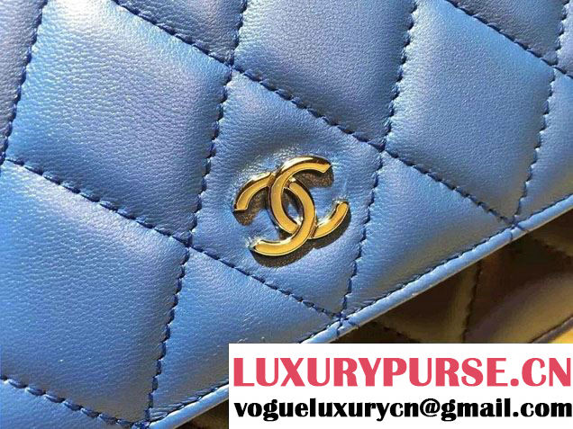 Chanel Lambskin Leather Tri-color Wallet On Chain WOC Bag Blue/Navy/Sky Blue 2016