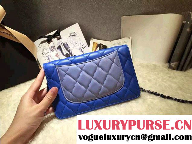 Chanel Lambskin Leather Tri-color Wallet On Chain WOC Bag Blue/Navy/Sky Blue 2016