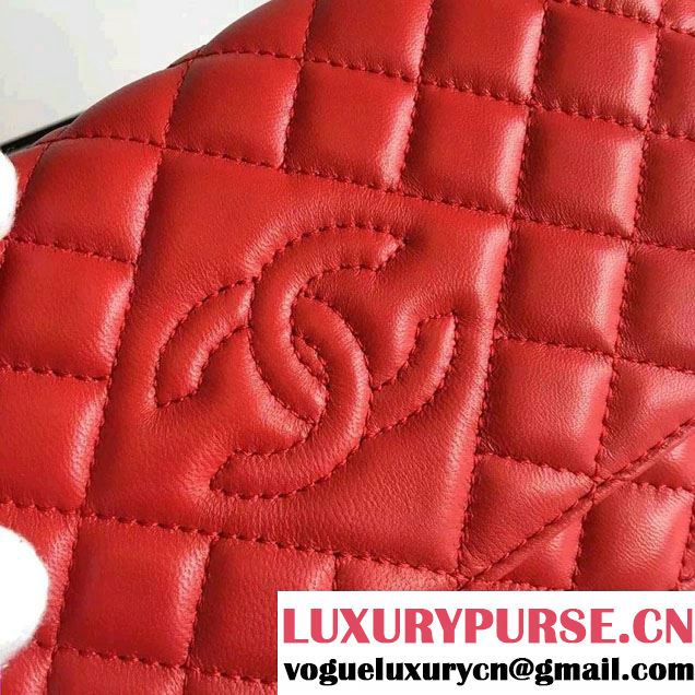 Chanel Lambskin CC Signature Quilting Wallet On Chain WOC Bag Red 2016