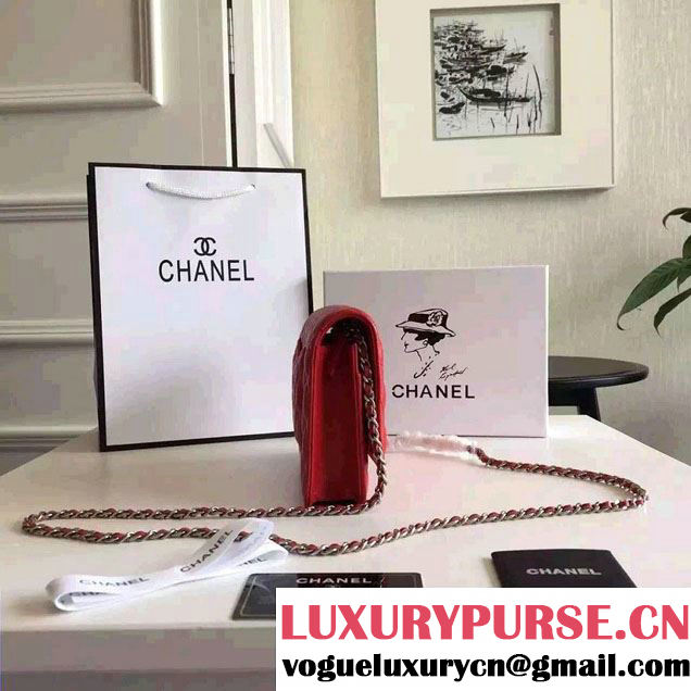 Chanel Lambskin CC Signature Quilting Wallet On Chain WOC Bag Red 2016