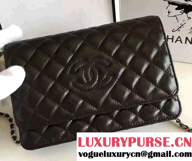 Chanel Lambskin CC Signature Quilting Wallet On Chain WOC Bag Black 2016