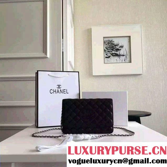 Chanel Lambskin CC Signature Quilting Wallet On Chain WOC Bag Black 2016