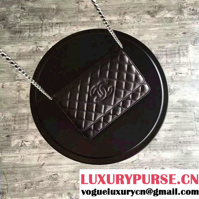 Chanel Lambskin CC Signature Quilting Wallet On Chain WOC Bag Black 2016