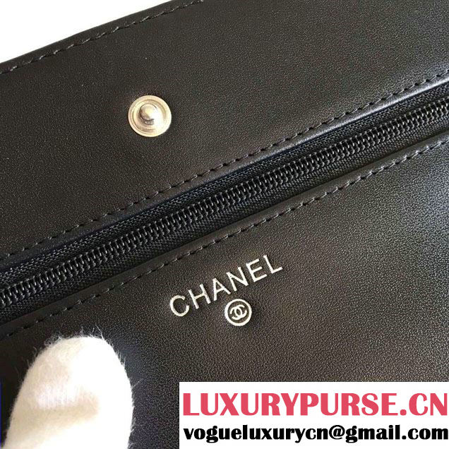 Chanel Lambskin CC Signature Quilting Wallet On Chain WOC Bag Black 2016