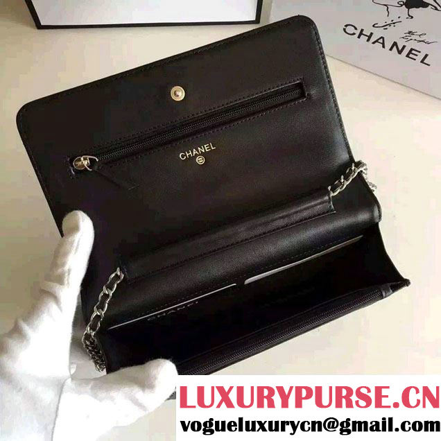 Chanel Lambskin CC Signature Quilting Wallet On Chain WOC Bag Black 2016