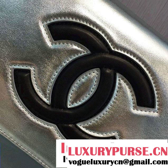 Chanel Bicolor CC Signature Quilting Wallet On Chain WOC Bag Silver/Black 2016