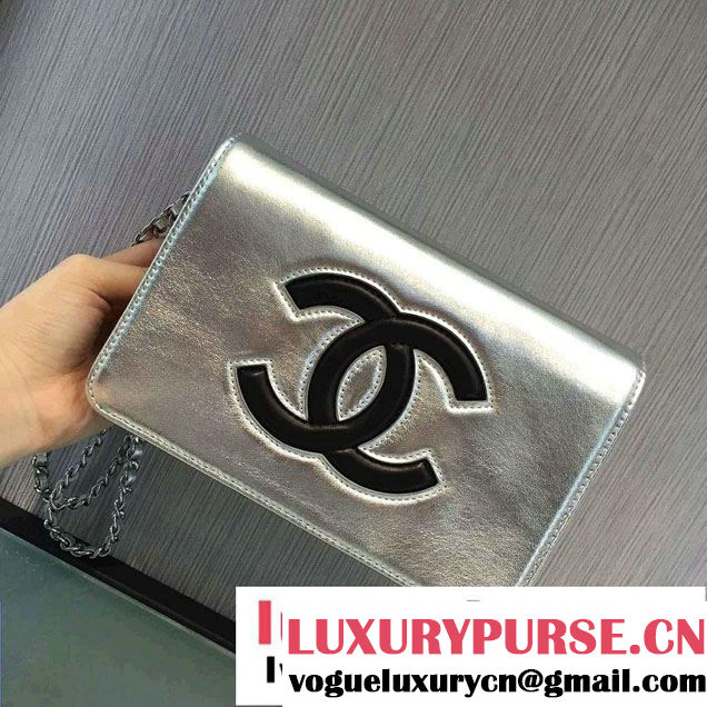 Chanel Bicolor CC Signature Quilting Wallet On Chain WOC Bag Silver/Black 2016