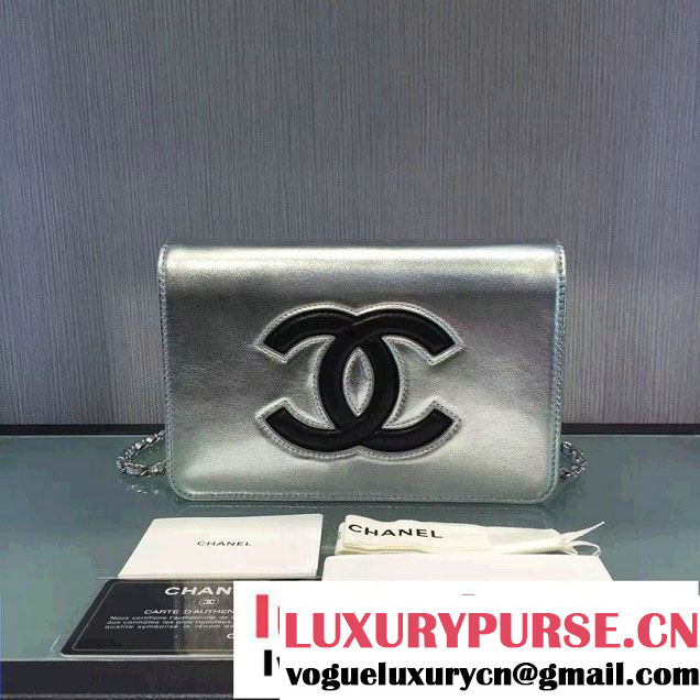 Chanel Bicolor CC Signature Quilting Wallet On Chain WOC Bag Silver/Black 2016