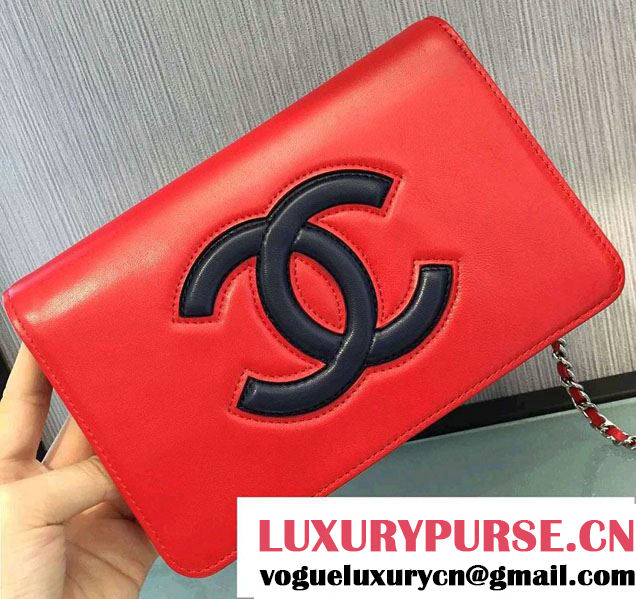 Chanel Bicolor CC Signature Quilting Wallet On Chain WOC Bag Red/Royal Blue 2016