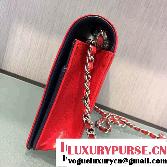 Chanel Bicolor CC Signature Quilting Wallet On Chain WOC Bag Red/Royal Blue 2016