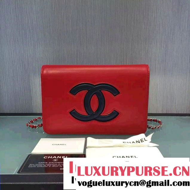 Chanel Bicolor CC Signature Quilting Wallet On Chain WOC Bag Red/Royal Blue 2016