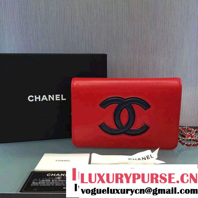 Chanel Bicolor CC Signature Quilting Wallet On Chain WOC Bag Red/Royal Blue 2016